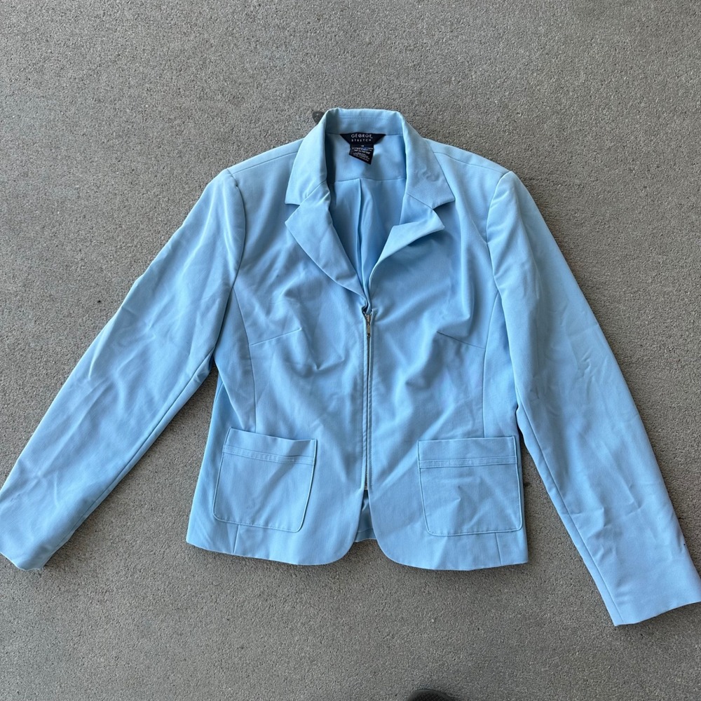 George Stretch Blazer Zip Front Career Jacket Pockets‎ Blue Size 10